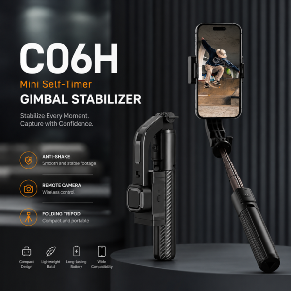 C06 1-Axis Gimbal Selfie Stick Tripod - Image 5