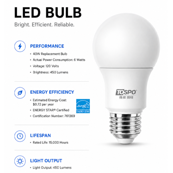 TOSPO A19 LED Light Bulb - Image 5